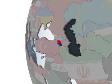 Ermenistan katıştırılmış bayrak ile siyasi dünya üzerinde. 3D çizim.