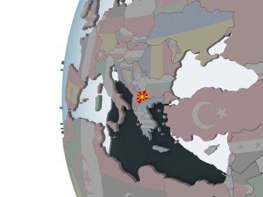 Makedonya katıştırılmış bayrak ile siyasi dünya üzerinde. 3D çizim.