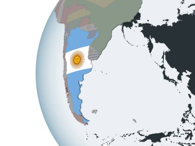 Arjantin katıştırılmış bayrak ile siyasi dünya üzerinde. 3D çizim.