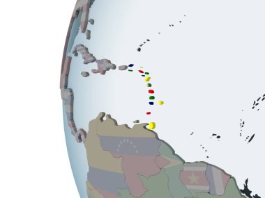 Karayipler katıştırılmış bayrak ile siyasi dünya üzerinde. 3D çizim.
