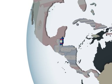 Belize katıştırılmış bayrak ile siyasi dünya üzerinde. 3D çizim.