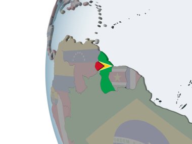 Guyana katıştırılmış bayrak ile siyasi dünya üzerinde. 3D çizim.