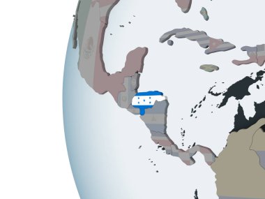 Honduras katıştırılmış bayrak ile siyasi dünya üzerinde. 3D çizim.