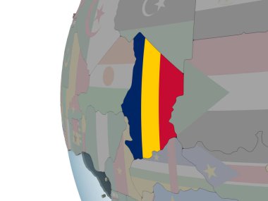 Chad katıştırılmış bayrak ile siyasi dünya üzerinde. 3D çizim.