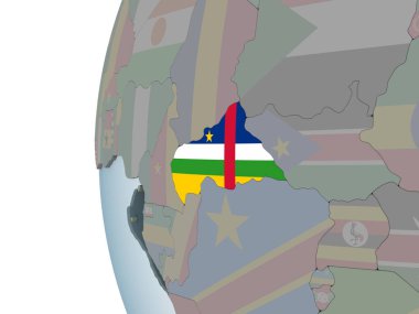 Orta Afrika katıştırılmış bayrak ile siyasi dünya üzerinde. 3D çizim.