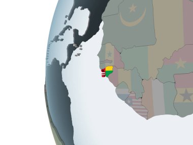 Gine-Bissau katıştırılmış bayrak ile siyasi dünya üzerinde. 3D çizim.