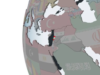 Lübnan katıştırılmış bayrak ile siyasi dünya üzerinde. 3D çizim.