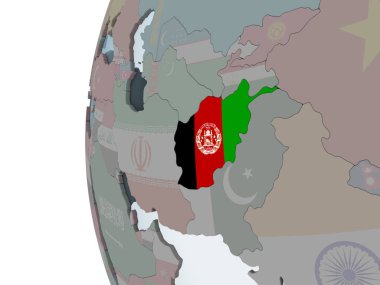 Afganistan katıştırılmış bayrak ile siyasi dünya üzerinde. 3D çizim.