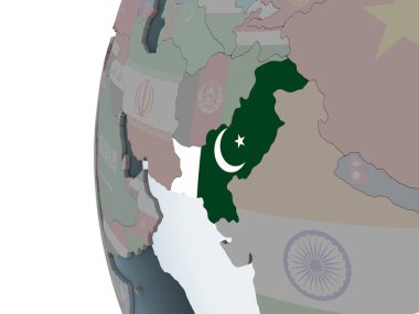 Pakistan katıştırılmış bayrak ile siyasi dünya üzerinde. 3D çizim.