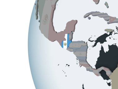 Guatemala katıştırılmış bayrak ile siyasi dünya üzerinde. 3D çizim.