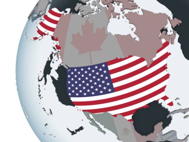 Kanada katıştırılmış bayrak ile siyasi dünya üzerinde. 3D çizim.