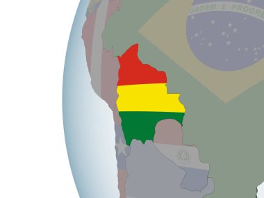 Bolivya katıştırılmış bayrak ile siyasi dünya üzerinde. 3D çizim.