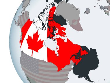 Rusya katıştırılmış bayrak ile siyasi dünya üzerinde. 3D çizim.