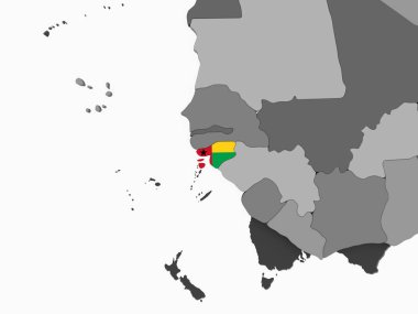 Gine-Bissau katıştırılmış bayrak ile gri siyasi dünya üzerinde. 3D çizim.