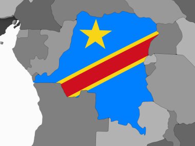 Demokratik Kongo Cumhuriyeti katıştırılmış bayrak ile gri siyasi dünya üzerinde. 3D çizim.