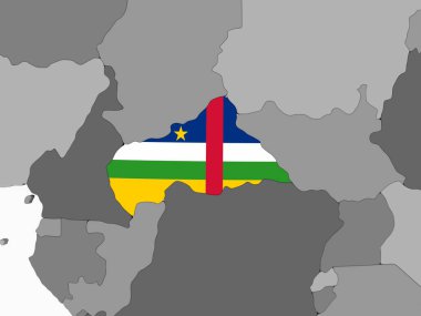 Orta Afrika katıştırılmış bayrak ile gri siyasi dünya üzerinde. 3D çizim.