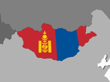 Moğolistan katıştırılmış bayrak ile gri siyasi dünya üzerinde. 3D çizim.