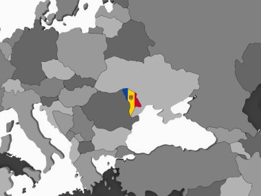 Moldova katıştırılmış bayrak ile gri siyasi dünya üzerinde. 3D çizim.