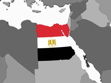 Mısır katıştırılmış bayrak ile gri siyasi dünya üzerinde. 3D çizim.