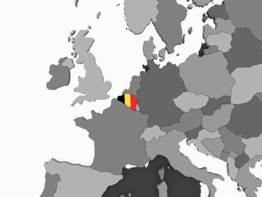 Belçika katıştırılmış bayrak ile gri siyasi dünya üzerinde. 3D çizim.