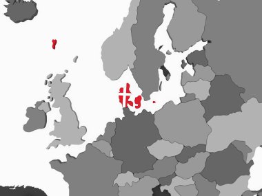 Danimarka katıştırılmış bayrak ile gri siyasi dünya üzerinde. 3D çizim.