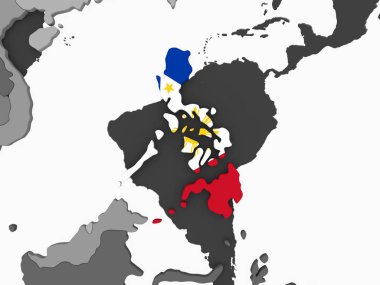 Filipinler katıştırılmış bayrak ile gri siyasi dünya üzerinde. 3D çizim.