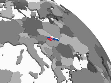 Slovakya katıştırılmış bayrak ile gri siyasi dünya üzerinde. 3D çizim.