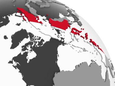 Endonezya katıştırılmış bayrak ile gri siyasi dünya üzerinde. 3D çizim.