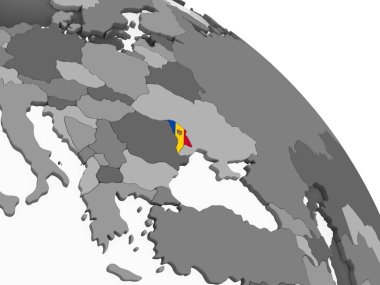 Moldova katıştırılmış bayrak ile gri siyasi dünya üzerinde. 3D çizim.