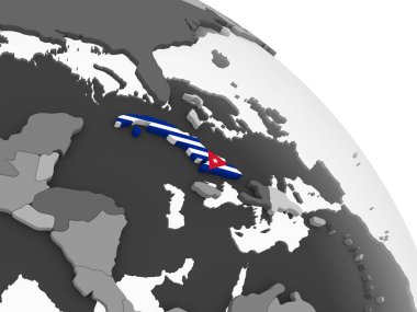 Küba katıştırılmış bayrak ile gri siyasi dünya üzerinde. 3D çizim.