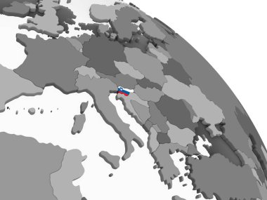 Slovenya katıştırılmış bayrak ile gri siyasi dünya üzerinde. 3D çizim.