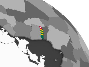 Togo katıştırılmış bayrak ile gri siyasi dünya üzerinde. 3D çizim.