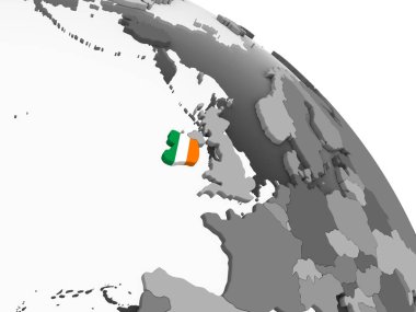 İrlanda'da katıştırılmış bayrak ile gri siyasi dünya. 3D çizim.