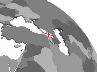 Georgia katıştırılmış bayrak ile gri siyasi dünya üzerinde. 3D çizim.
