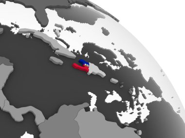 Haiti katıştırılmış bayrak ile gri siyasi dünya üzerinde. 3D çizim.