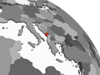 Karadağ katıştırılmış bayrak ile gri siyasi dünya üzerinde. 3D çizim.