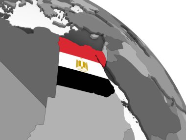 Mısır katıştırılmış bayrak ile gri siyasi dünya üzerinde. 3D çizim.