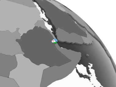 Cibuti katıştırılmış bayrak ile gri siyasi dünya üzerinde. 3D çizim.