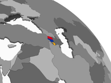 Ermenistan katıştırılmış bayrak ile gri siyasi dünya üzerinde. 3D çizim.