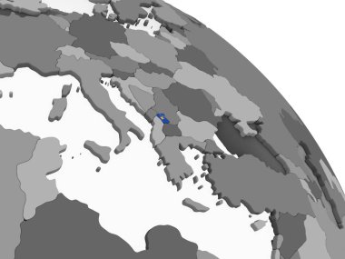 Kosova katıştırılmış bayrak ile gri siyasi dünya üzerinde. 3D çizim.
