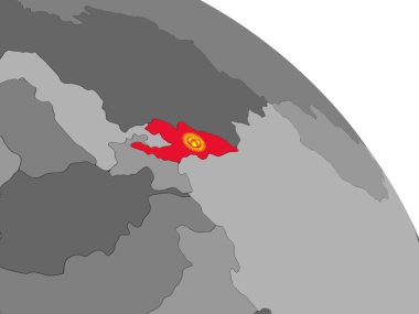 Kırgızistan katıştırılmış bayrak ile gri siyasi dünya üzerinde. 3D çizim.