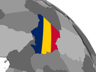 Chad katıştırılmış bayrak ile gri siyasi dünya üzerinde. 3D çizim.