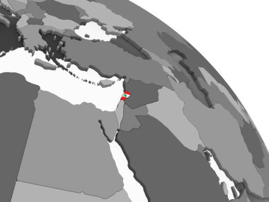 Lübnan katıştırılmış bayrak ile gri siyasi dünya üzerinde. 3D çizim.