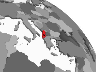 Arnavutluk katıştırılmış bayrak ile gri siyasi dünya üzerinde. 3D çizim.