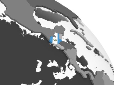 Guatemala katıştırılmış bayrak ile gri siyasi dünya üzerinde. 3D çizim.