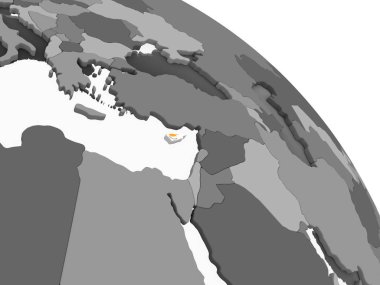 Kıbrıs katıştırılmış bayrak ile gri siyasi dünya üzerinde. 3D çizim.