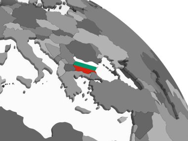 Bulgaristan katıştırılmış bayrak ile gri siyasi dünya üzerinde. 3D çizim.