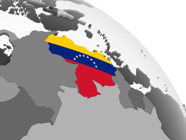 Venezuela katıştırılmış bayrak ile gri siyasi dünya üzerinde. 3D çizim.