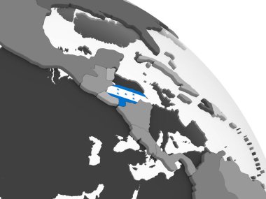 Honduras katıştırılmış bayrak ile gri siyasi dünya üzerinde. 3D çizim.