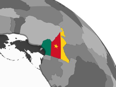 Kamerun katıştırılmış bayrak ile gri siyasi dünya üzerinde. 3D çizim.